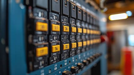 Close-up of Industrial Circuit Breakers Panel