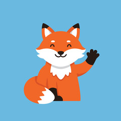 Obraz premium Cute smiling fox character in flat design style waving hello vector illustration
