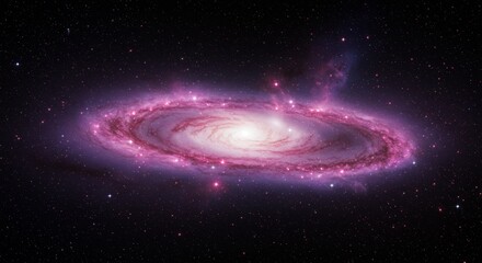 Cosmic Spiral Galaxy - A stunning of a spiral galaxy glowing in shades of pink and purple against a dark space background