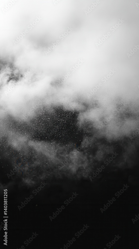 Poster ethereal monochrome landscape of swirling mist and dark abyss creating a dramatic atmospheric scene 