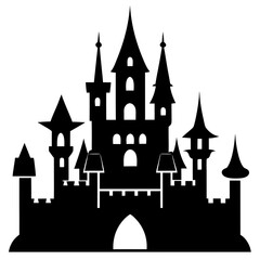 Obraz premium Majestic Fantasy Castle silhouette vector isolated on white background