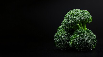 Fresh Broccoli with Water Droplets on Black Background