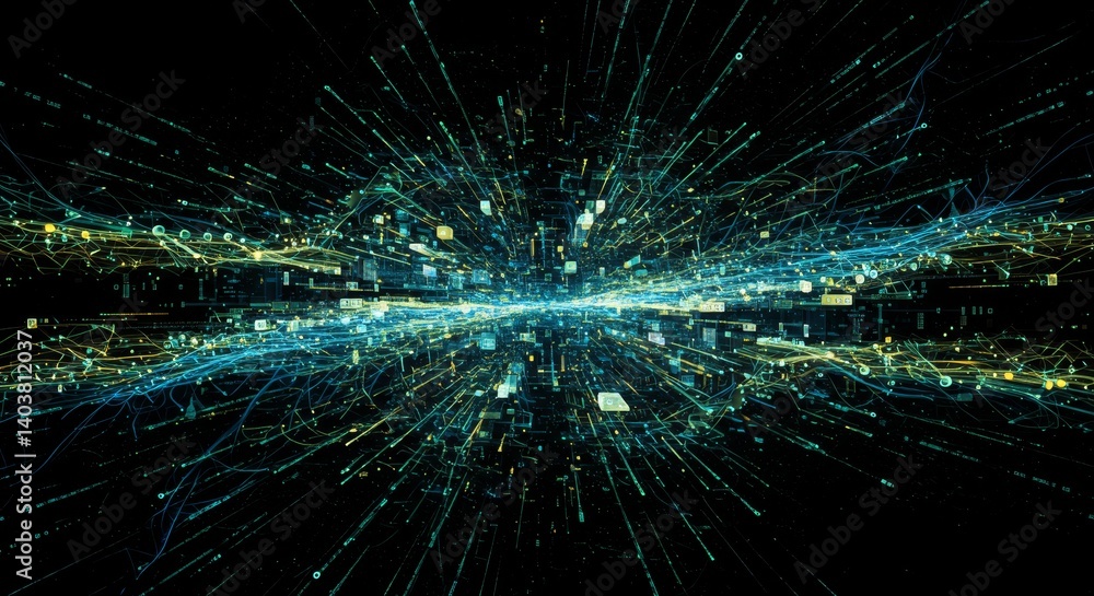 Poster data stream - abstract depicting a flow of data, representing information technology, networking, an