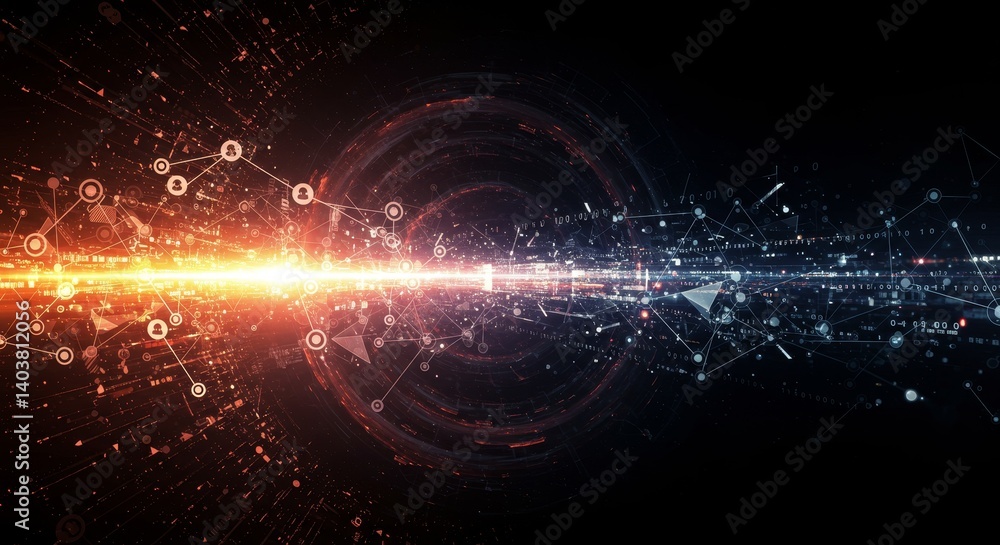 Poster data stream - abstract depicting a vibrant flow of data, technology, and connectivity. bright, dynam