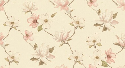 Delicate Floral Pattern - Elegant pattern featuring pastel pink and white blossoms, perfect for wallpaper, fabric, or design projects