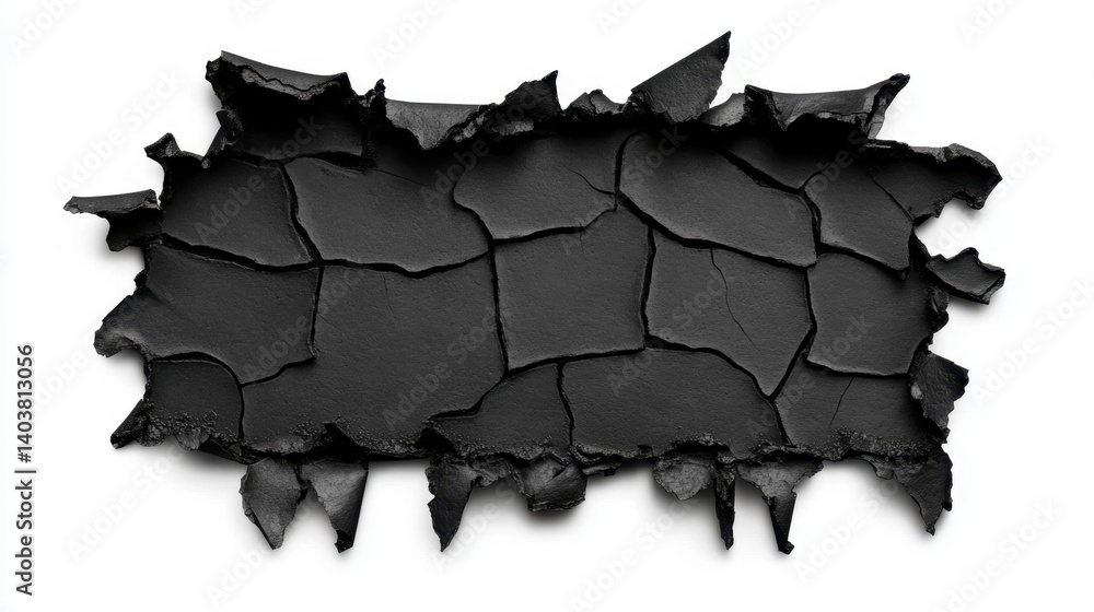 Poster abstract cracked black surface on white background showcasing texture and pattern with minimalist co