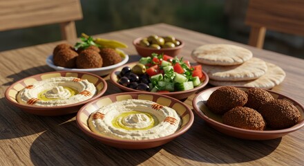 Delicious Mediterranean Mezze Platter - A vibrant spread of hummus, falafel, olives, pita bread, and fresh salad. Perfect for sharing!
