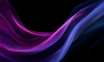Abstract flowing wave design with purple pink and blue gradient on a dark black background art
