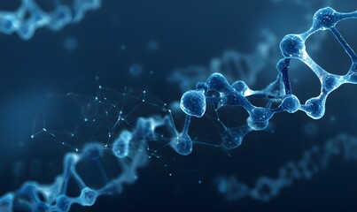 Obraz premium Close up view of a dna molecule structure in blue tones against a dark blue gradient background