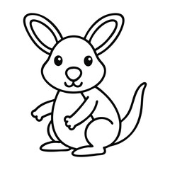 Adorable cartoon kangaroo illustration in black and white line art style, perfect for coloring books and children's materials.