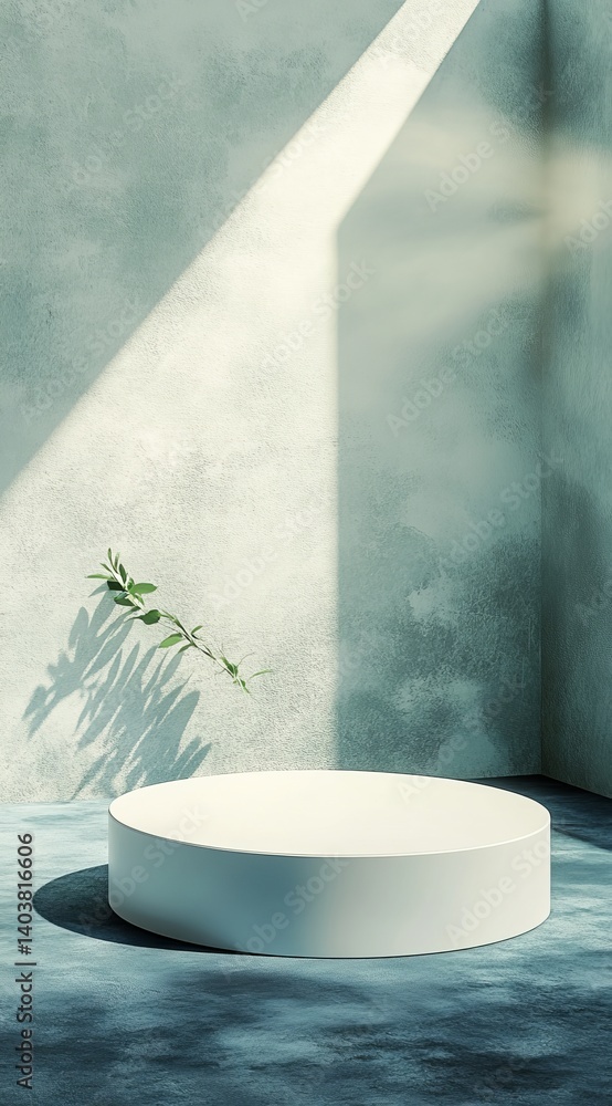 Poster circular platform illuminated by soft light in a minimalist setting exuding calmness and simplicity 
