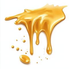 Golden honey splash on white background sweet liquid with dripping drops and flowing texture food illustration