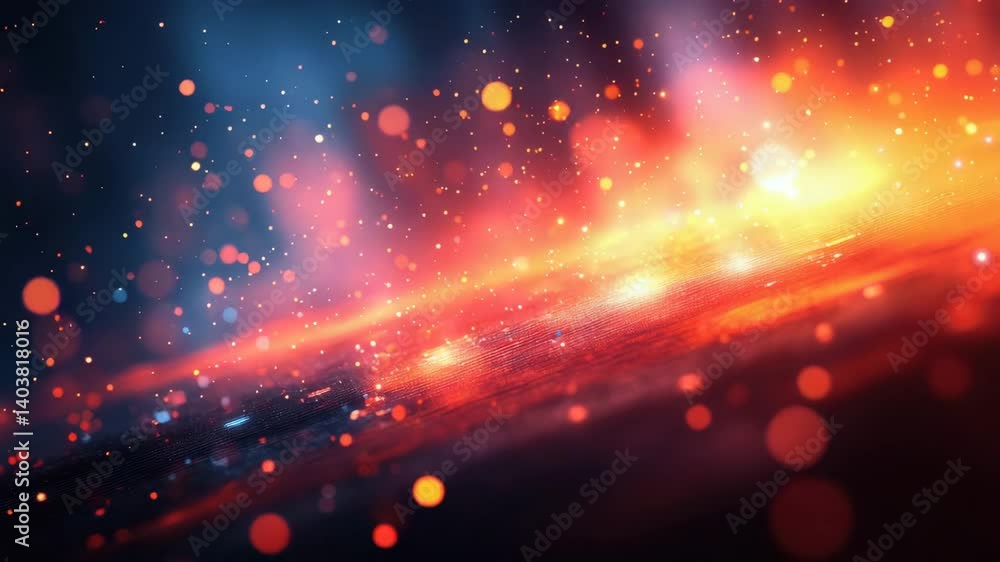 Poster abstract cosmic background with fiery colors and bokeh effects