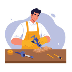 Woodworker using tools in flat design style vector illustration