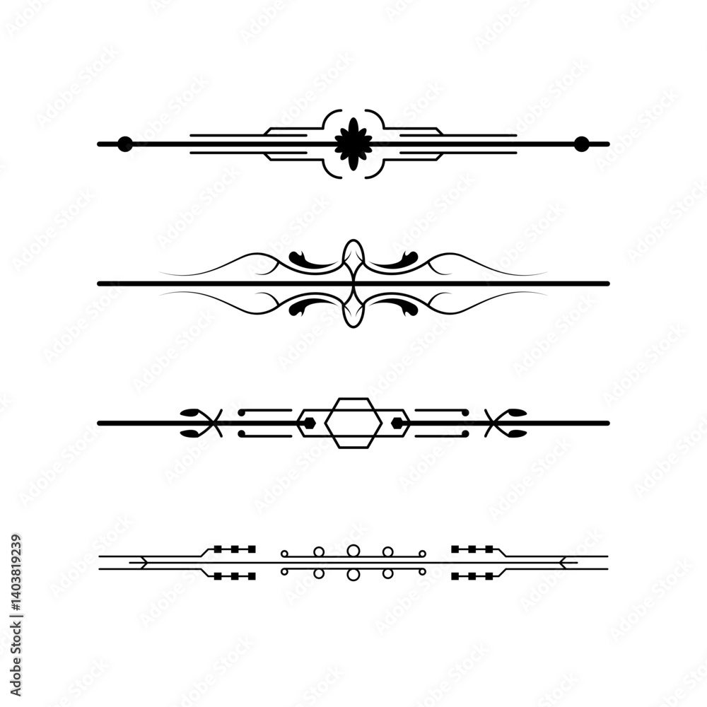 Poster set black simple line collection doodle border elements vector design style sketch isolated illustra
