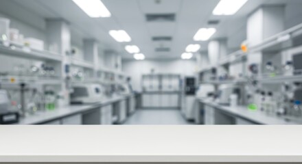 Empty Lab Table for Product Display - Modern sterile laboratory background, empty white table, product placement, science, research