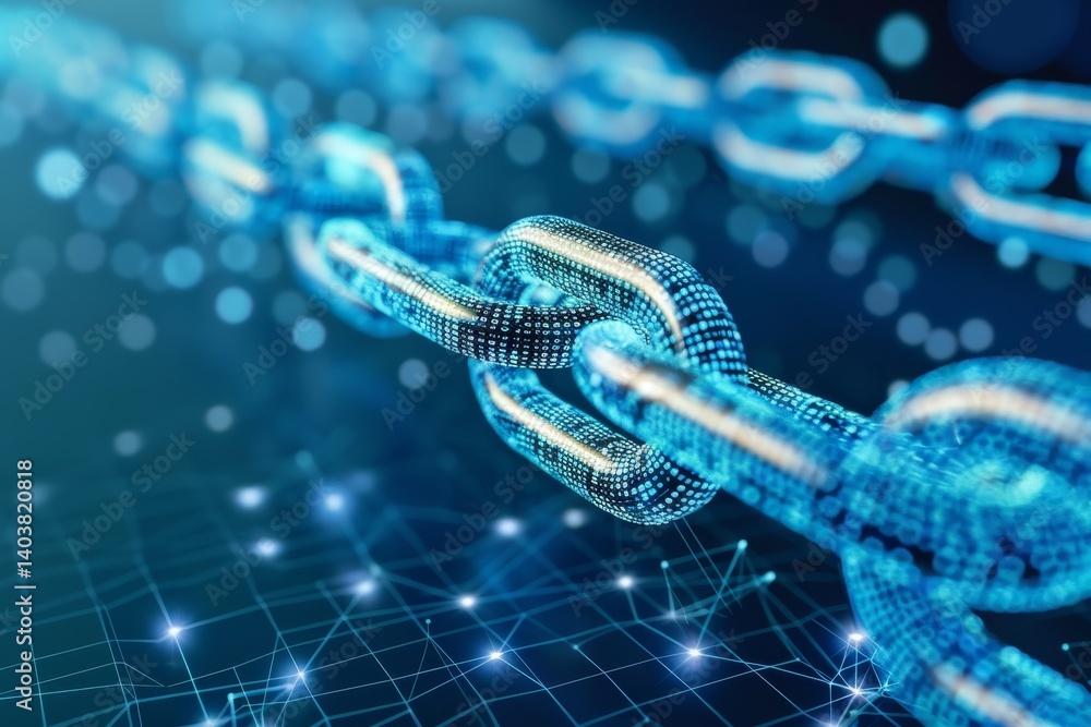 Poster illustration of the impact of blockchain on financial systems, illustrating the impact of blockchain