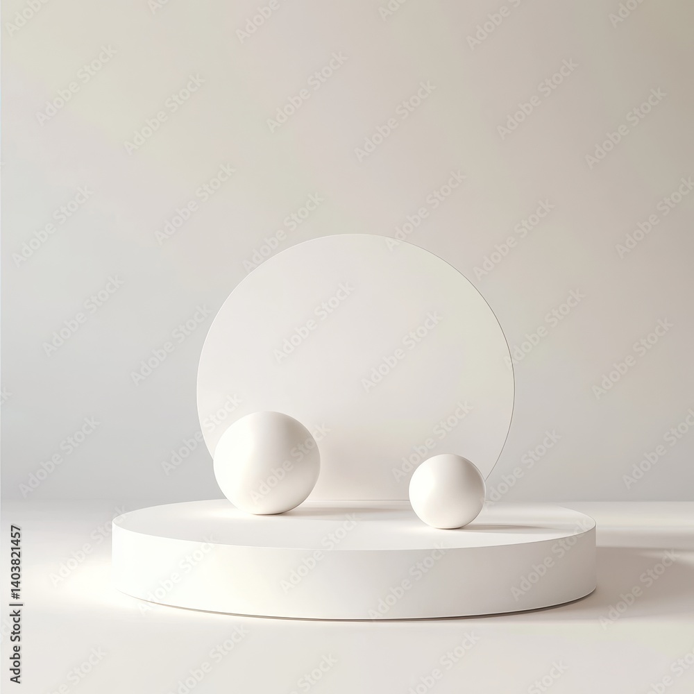 Poster minimalistic display of white geometric shapes arranged artistically on a smooth surface against a l