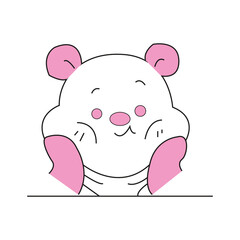 Cute minimal panda icon with pink ears and paws, cartoon animal character illustration on white background
