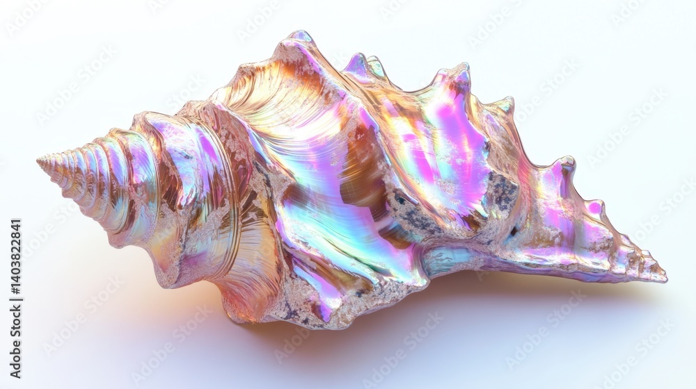Poster iridescent conch shell casting soft shadow on light surface creating ethereal ambiance and captivati