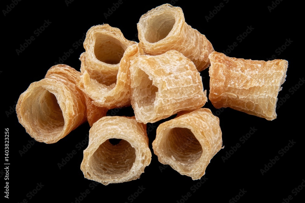 Poster delicious crispy cannoli shells on black background capturing the texture and golden color in a stud