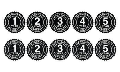 1, 2, 3, 5 year warranty logo black and white color for product assurance coverage quality trust. vector template