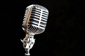 Fototapeta premium Vintage Microphone on Black Background
