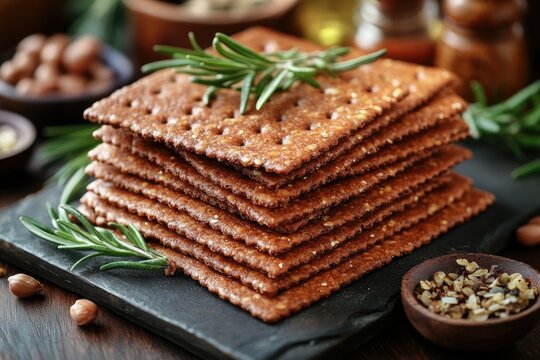 A Stack of Rosemary and Sesame Seed Crackers