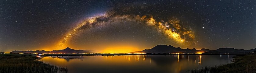 The stunning night sky arched over the lake landscape