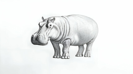 Obraz premium Detailed Black And White Drawing Of A Hippopotamus