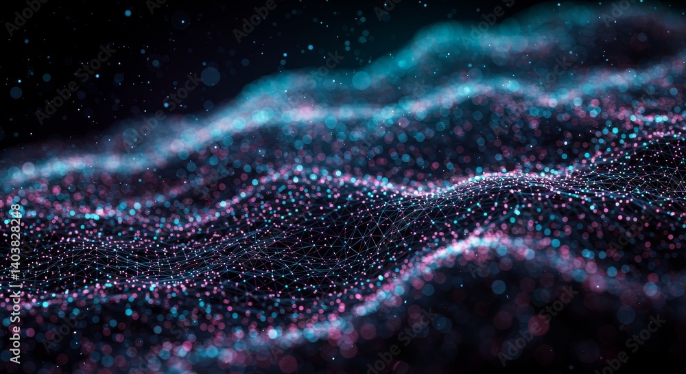 Aufkleber glowing network nodes: connection - abstract symbolizing technology, connectivity, data flow, innova