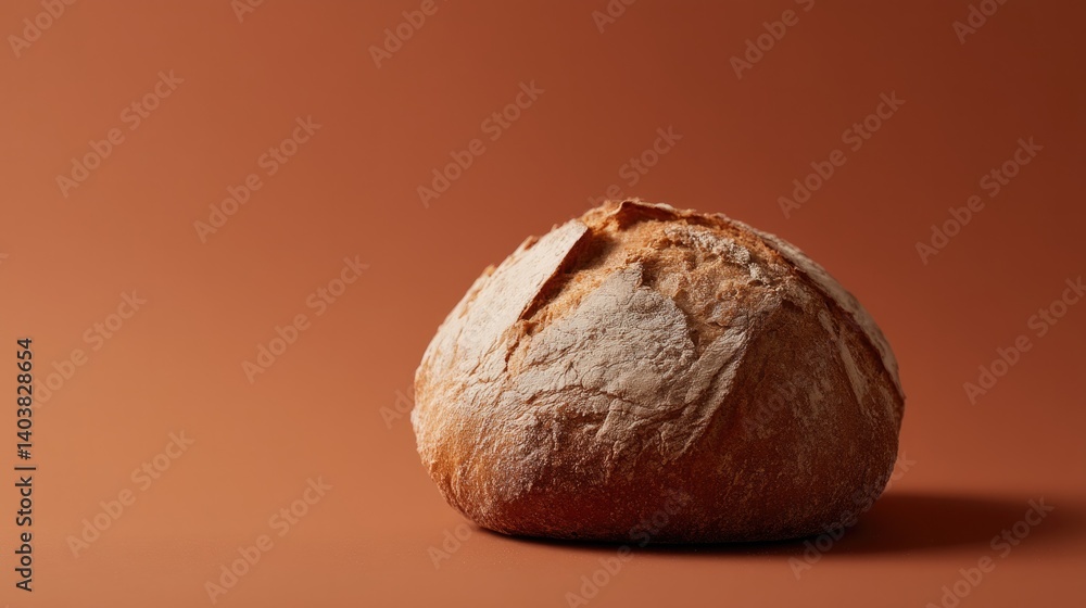 Poster capture single rustic loaf of artisanal bread on smooth solid color background