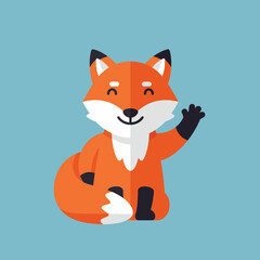Obraz premium Cute cartoon fox character in flat design style waving in vector art