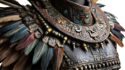 Intricate ancient warrior armor with feathers. transparent background