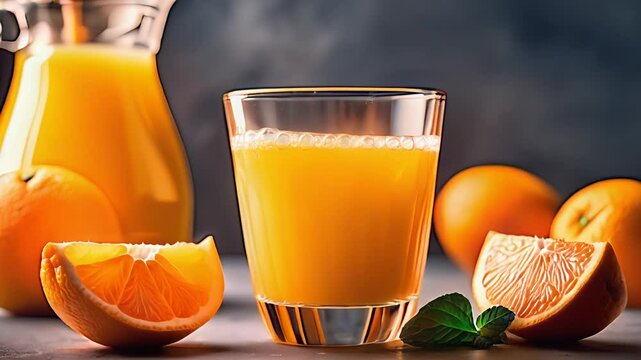 Glas mit Orangensaft bef&uuml;llen 