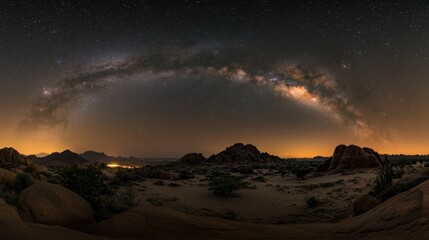 Fototapeta premium The majestic Milky Way arcs across a desert landscape at night