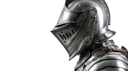 Profile of a medieval knight in armor. transparent background