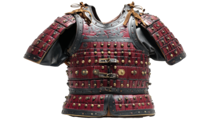 Traditional samurai armor in striking red tones. transparent background