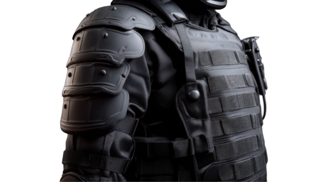 A close-up of a man in tactical armor. transparent background