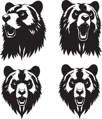 Bear Head Vector Silhouettes – Wild Animal Emblem Set for Logos, Tattoos, and Outdoor Designs
