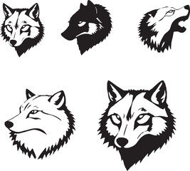 Wolf Head and Silhouette Vector Set &ndash; Tribal Wild Animal Logos for Tattoos, Apparel, and Branding Design