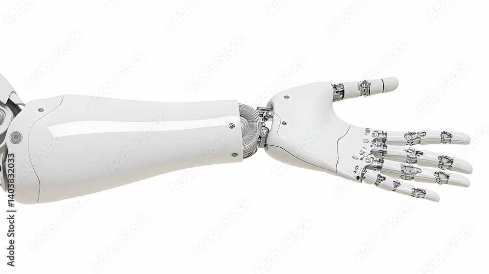 Aufkleber white robotic arm with open hand extended in studio isolated on white background