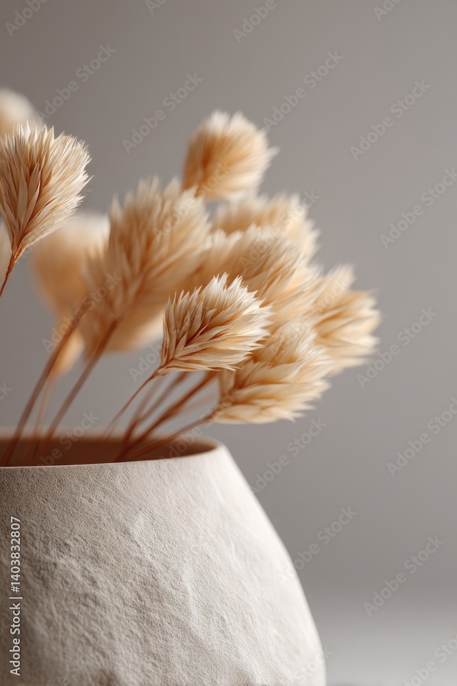 Poster close-up of minimalist biophilic design element with natural materials featuring ample copy space