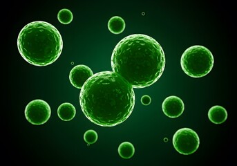 Microscopic Green Spheres Abstract Art: A Digital Rendering of Cellular Structures
