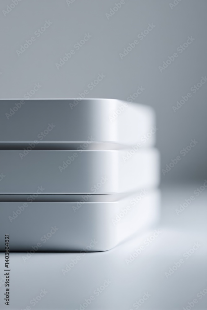 Poster close-up of diagnostic devices on white table showing their sleek design and precision