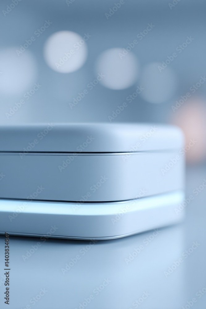 Poster close-up of diagnostic devices on white table showing their sleek design and precision