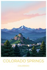 Colorado springs Colorado United states Travel Poster Illustration Print Decor Gift Canvas Wall Art Gift