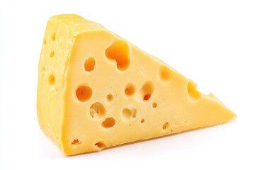 Swiss cheese triangle piece isolated on white background