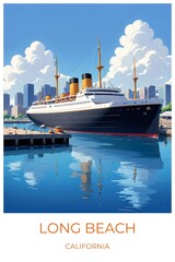Obraz premium Long beach California United states Travel Poster Illustration Print Decor Gift Canvas Wall Art Gift