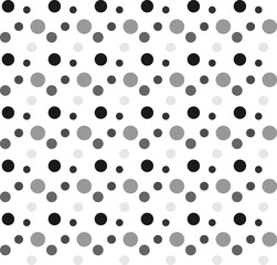 Seamless abstract geometric pattern of gray dots and circles on a white background